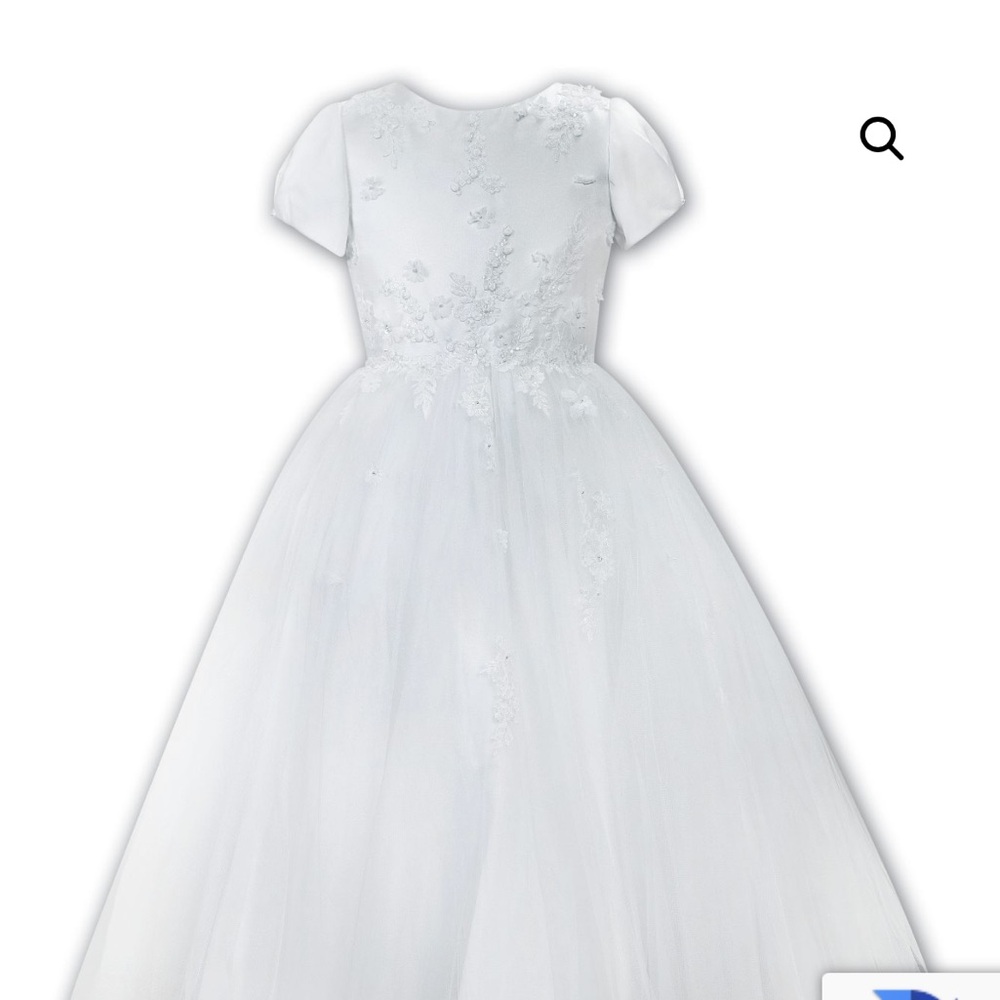 Girls White Formal Tulle Dress with Lace Appliqué - Picture 10 of 11